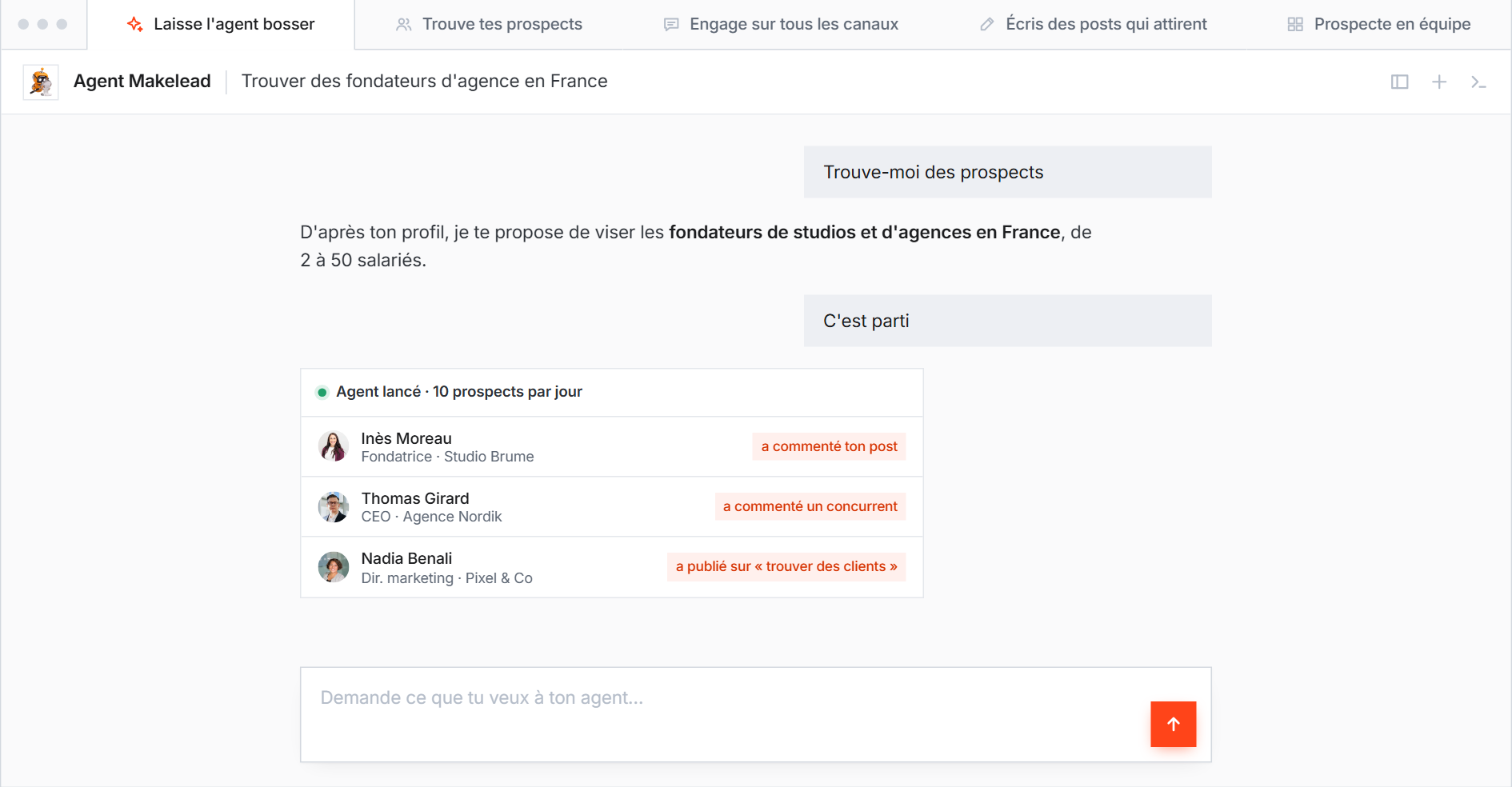 Makelead : agent IA de prospection qui ajoute chaque jour des prospects repérés sur LinkedIn